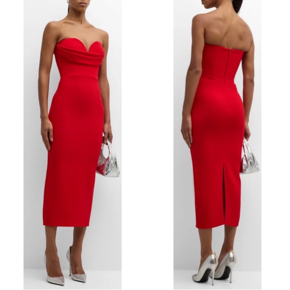 NWT Alex Perry Red Darcy Draped Bustier Sweetheart Midi Dress Size 6